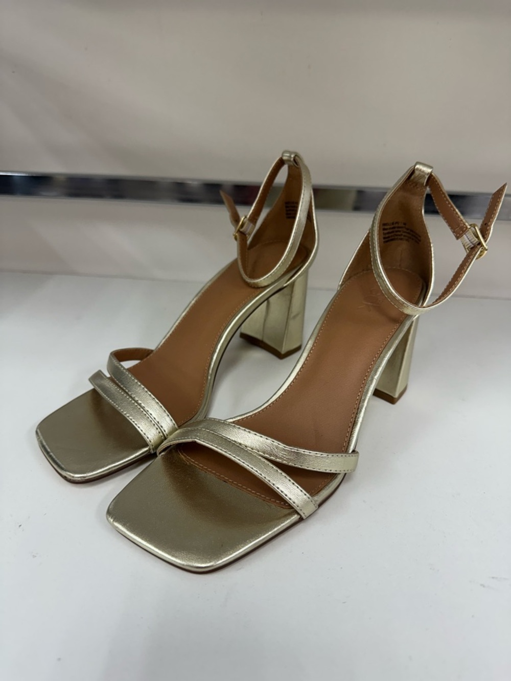 Metallic Gold Ankle-Strap Block Heel Sandals
